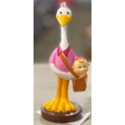 FIGURINE CIGOGNE AVEC BEBE ROSE