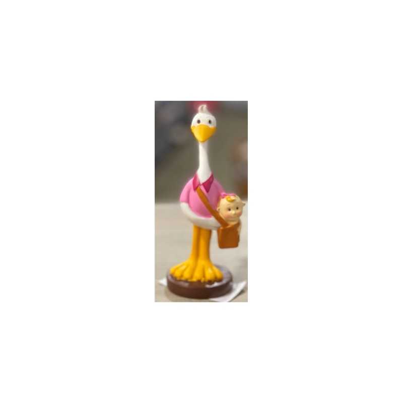 FIGURINE CIGOGNE AVEC BEBE ROSE