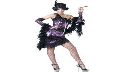 DEGUISEMENT ROBE CHARLESTONE SEQUIN VIOLET ET NOIR COUPE EN BIAIS TAILLE 44-46