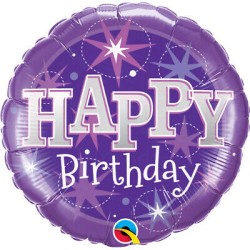 BALLON METALLIQUE ROND HAPPY BIRTHDAY VIOLET 46 CM