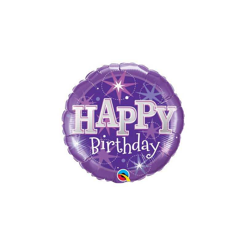 BALLON METALLIQUE ROND HAPPY BIRTHDAY VIOLET 46 CM