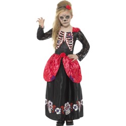 DEGUISEMENT DAY OF THE DEAD ROSE ROUGE TAILLE 10/12 ANS
