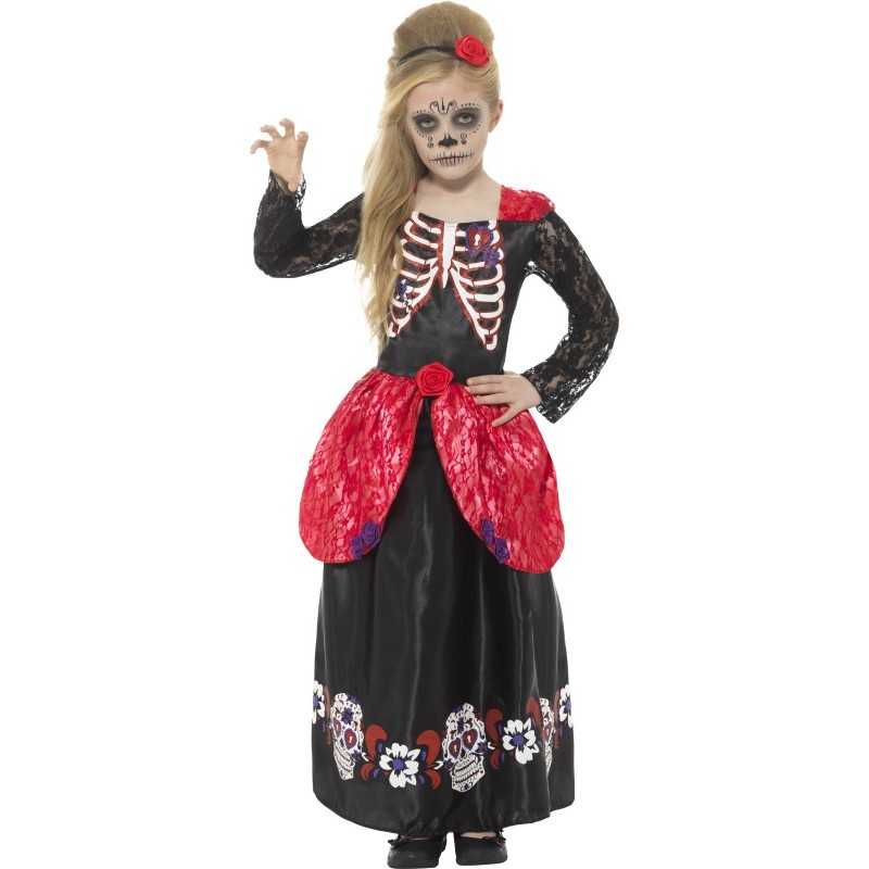 DEGUISEMENT DAY OF THE DEAD ROSE ROUGE TAILLE 10/12 ANS