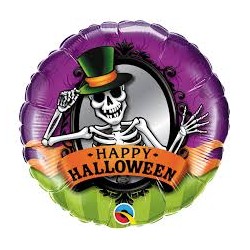 BALLON METALLIQUE HAPPY HALLOWEEN SKELETON 46 CM