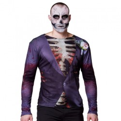 TEE SHIRT IMPRIME SQUELETTE VESTE VIOLETTE TAILLE M-L