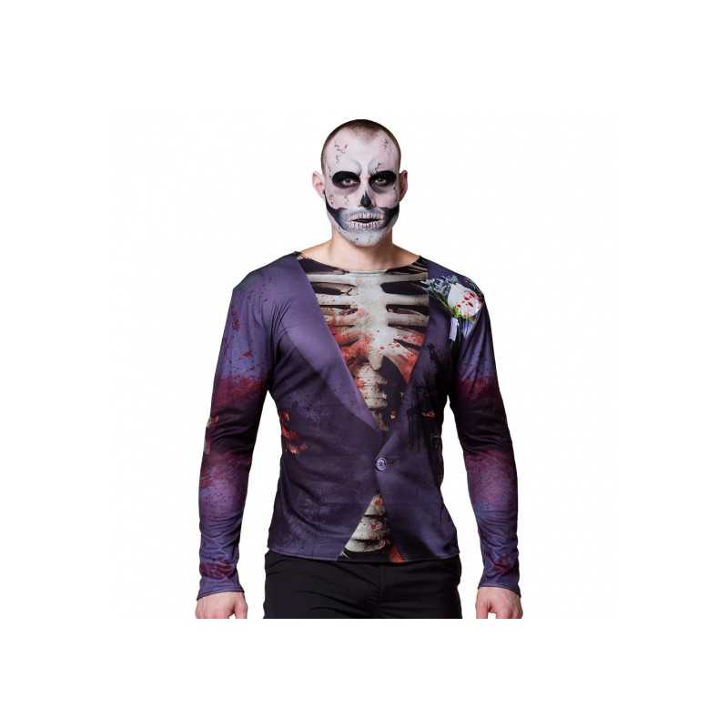 TEE SHIRT IMPRIME SQUELETTE VESTE VIOLETTE TAILLE M-L