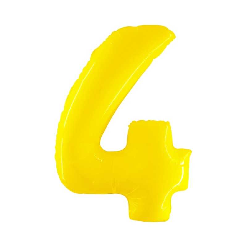 BALLON METALLIQUE CHIFFRE 4 JAUNE FLUO 100 CM
