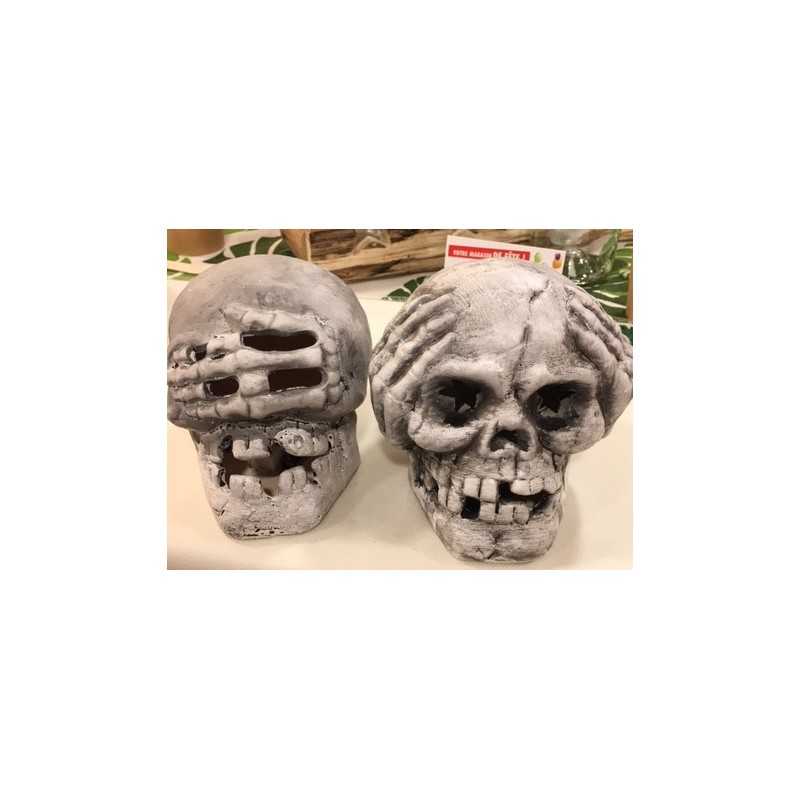 BOUGEOIRS TETE DE MORT LUMINEUX LED 3 MODELES ASSORTIS CERAMIQUE