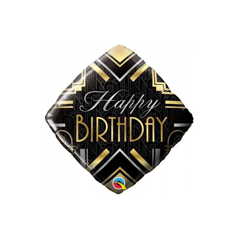 BALLON METALLIQUE CARRE HAPPY BIRTHDAY OR ET ARGENT 46 CM