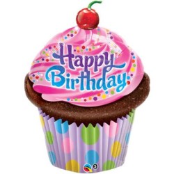 BALLON METALLIQUE HAPPY BIRTHDAY MULTICOLOR CUPCAKE 89 CM
