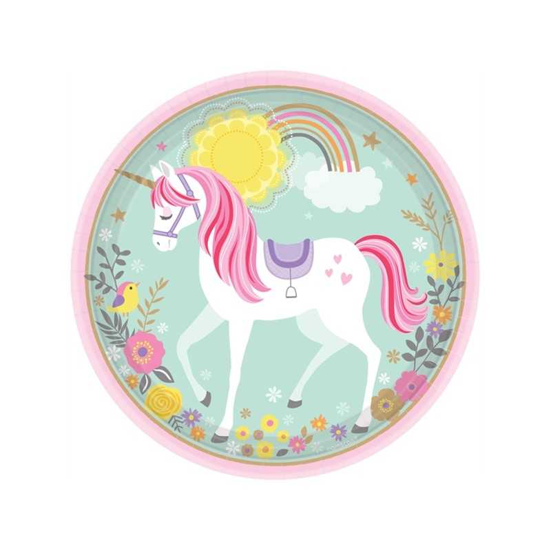 8 ASSIETTES RONDES 23 CM LICORNE PASTEL