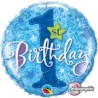 BALLON METALLIQUE ROND 1ST BIRTHDAY BLEU HOLLOGRAPHIC 46 CM
