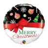 BALLON METALLIQUE ROND MERRY CHRISTMAS BOULES ET SAPINS
