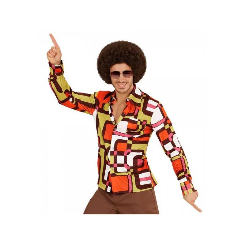 CHEMISE HOMME GROOVY ANNEES 70 ORANGE MARRON VERT TAILLE S-M