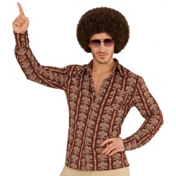CHEMISE HOMME GROOVY ANNEES 70 MARRON A MOTIFS TAILLE S-M