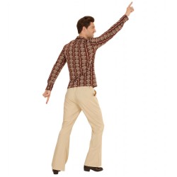 CHEMISE HOMME GROOVY ANNEES 70 MARRON A MOTIFS TAILLE S-M