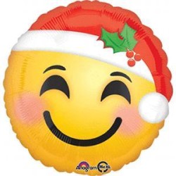 BALLON METALLIQUE ROND SMILEY CHAPEAU PERE NOEL 43 CM