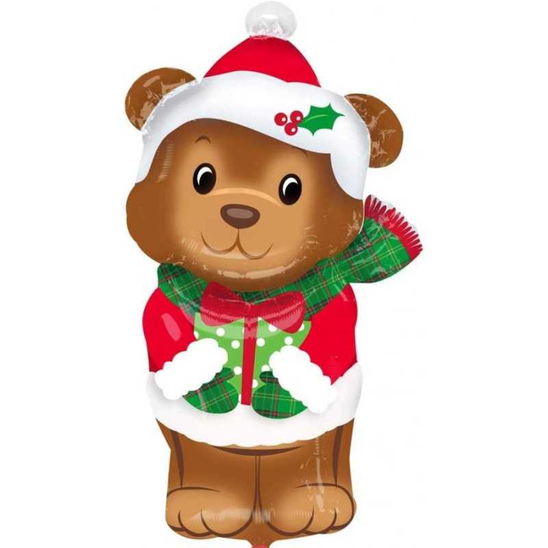 BALLON METALLIQUE OURS BRUN DE NOEL 43 X 73 CM