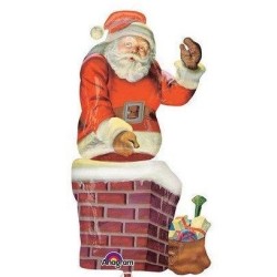 BALLON METALLIQUE PERE NOEL SORTANT DE LA CHEMINEE 73 X 134 CM