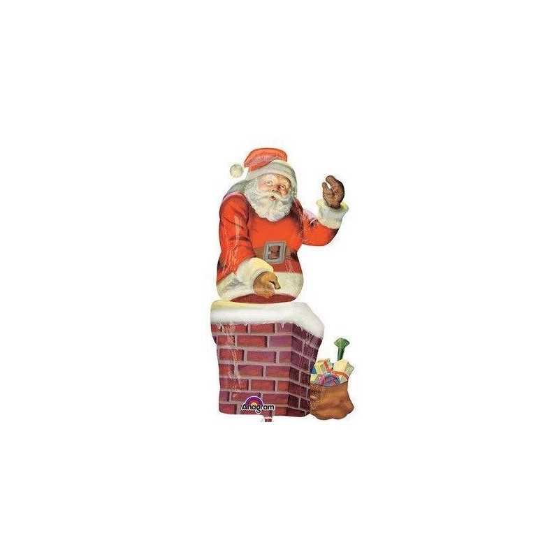 BALLON METALLIQUE PERE NOEL SORTANT DE LA CHEMINEE 73 X 134 CM
