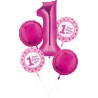 BOUQUET DE 5 BALLONS ROSE PREMIER ANNIVERSAIRE