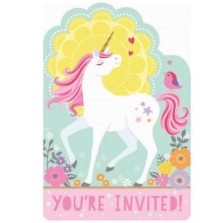 8 INVITATIONS LICORNE PASTEL