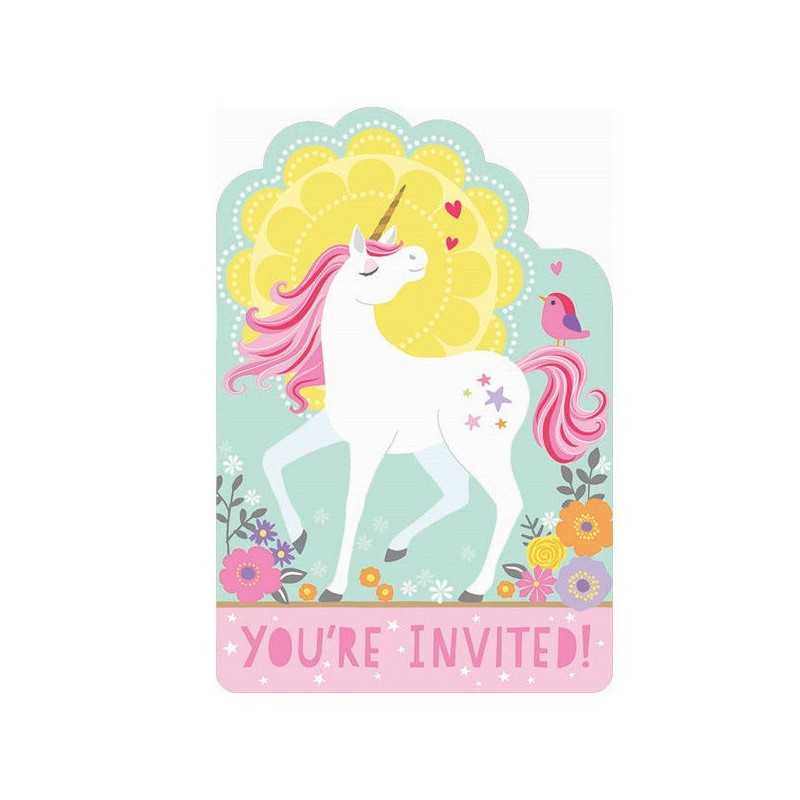 8 INVITATIONS LICORNE PASTEL