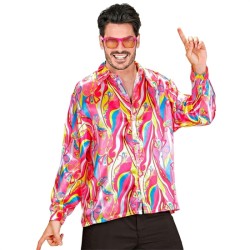 DEGUISEMENT CHEMISE PSYCHEE DISCO 70'S ROSE JAUNE VERT TAILLE 50-52