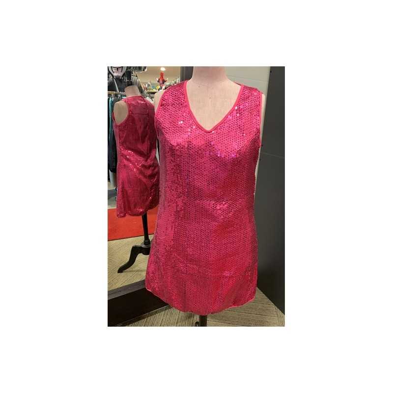 DEGUISEMENT ROBE DISCO SEQUIN OU PAILLETTE ROSE FUSCHIA TAILLE 40-42