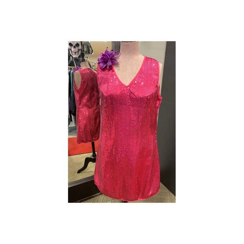 DEGUISEMENT ROBE DISCO SEQUIN OU PAILLLETTE ROSE FUSCHIA TAILLE 44/46
