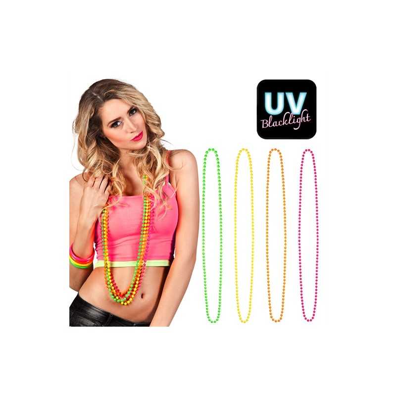 4 COLLIERS CANDY FLUO MULTICOLORE ROSE VERT ORANGE ET JAUNE
