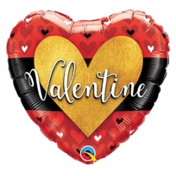 BALLON COEUR METALLIQUE VALENTINE ROUGE OR ET NOIR 46 CM