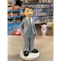 FIGURINE COMMUNIANT COSTUME GRIS ET MISSEL 6 X 15 CM