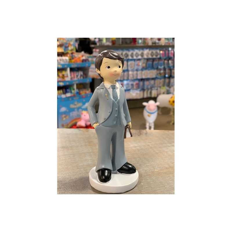 FIGURINE COMMUNIANT COSTUME GRIS ET MISSEL 6 X 15 CM