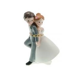 FIGURINE RESINE COUPLE DE MARIES ENCHAINES 9 X 6 X 15 CM