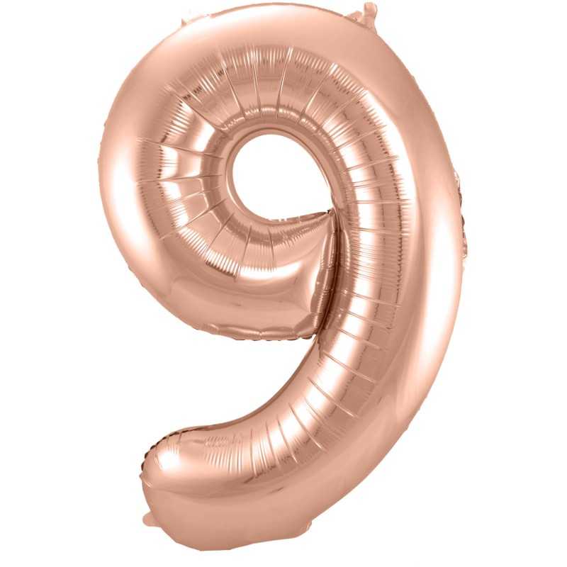 BALLON METALLIQUE CHIFFRE 9 ROSE GOLD 86 CM