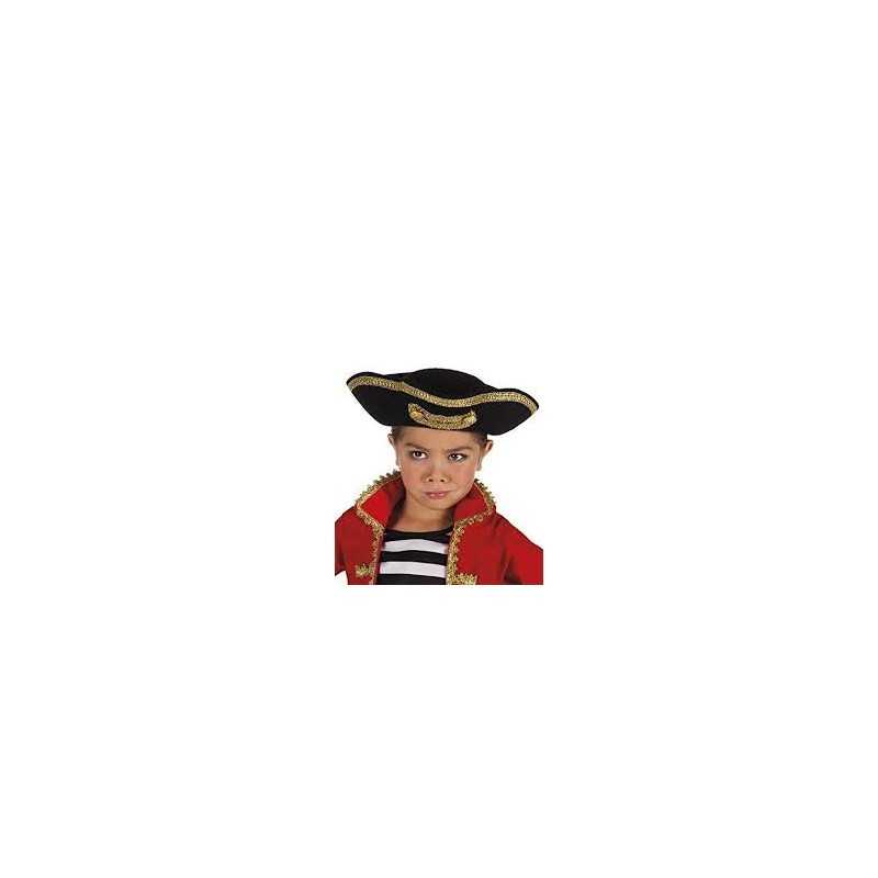 CHAPEAU PIRATE TRICORNE ENFANT NOIR GALON OR