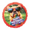 BALLON METALLIQUE ROND CHIEN A LUNETTES HAPPY BIRTHDAY 71 CM