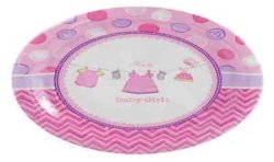 8 ASSIETTES RONDES IT'S A BABY GIRL 17,8 CM ROSE