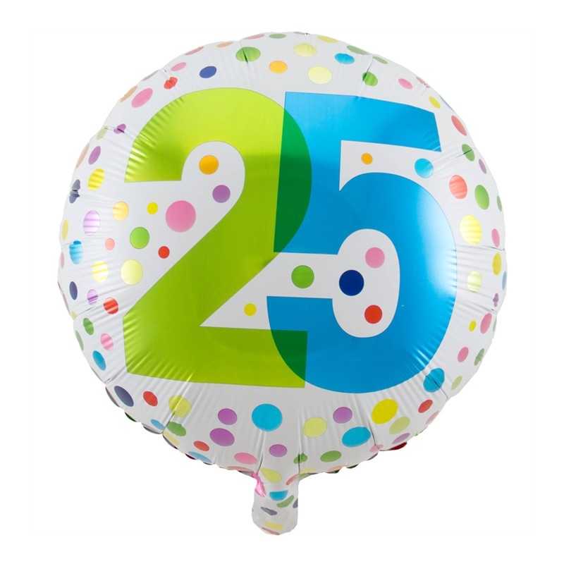 BALLON METALLIQUE ROND 25 ANS MULTICOLORE 45 CM
