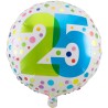 BALLON METALLIQUE ROND 25 ANS MULTICOLORE 45 CM