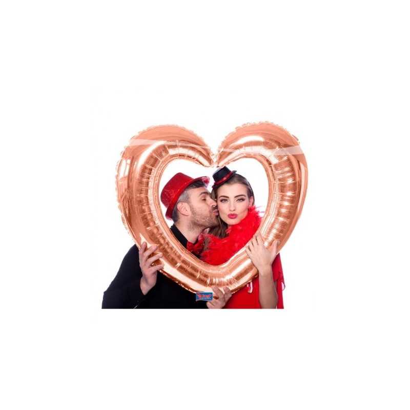 BALLON METALLIQUE POUR PHOTOBOOTH CADRE PHOTO COEUR ROSE GOLD 80X75 CM