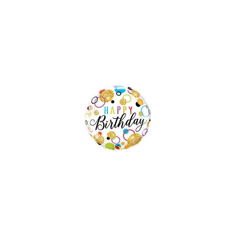BALLON METALLIQUE ROND HAPPY BIRTHDAY MULTICOULEUR 46 CM 