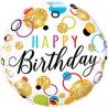 BALLON METALLIQUE ROND HAPPY BIRTHDAY MULTICOULEUR 46 CM 