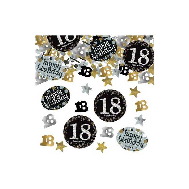 CONFETTIS DE TABLE 18 ANS NOIR OR ET ARGENT 34 G