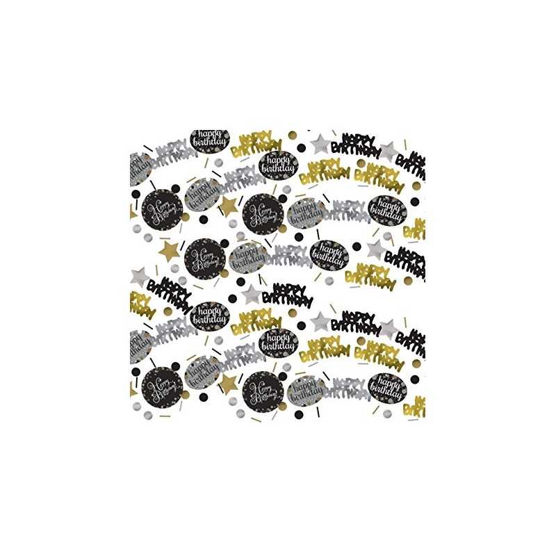 CONFETTIS DE TABLE HAPPY BIRTHDAY NOIR OR ET ARGENT 34 G