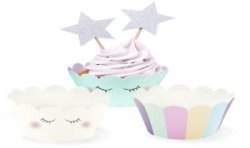 6 DECORATIONS PAPIER POUR CUPCAKE PASTEL LICORNE