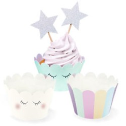 6 DECORATIONS PAPIER POUR CUPCAKE PASTEL LICORNE