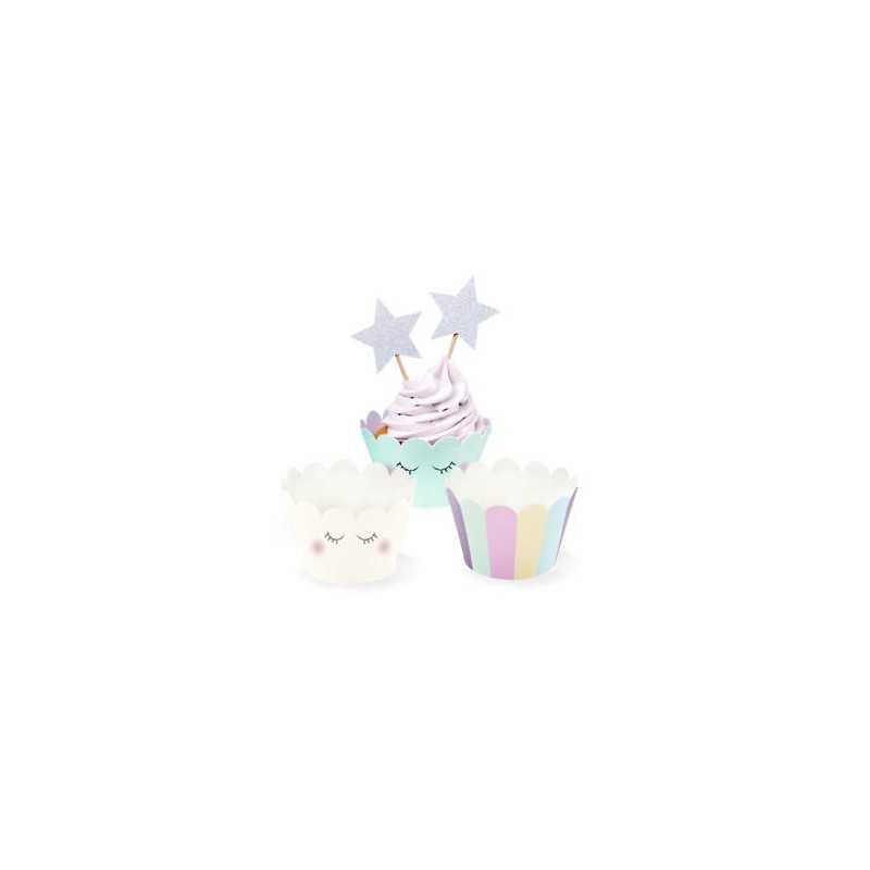 6 DECORATIONS PAPIER POUR CUPCAKE PASTEL LICORNE