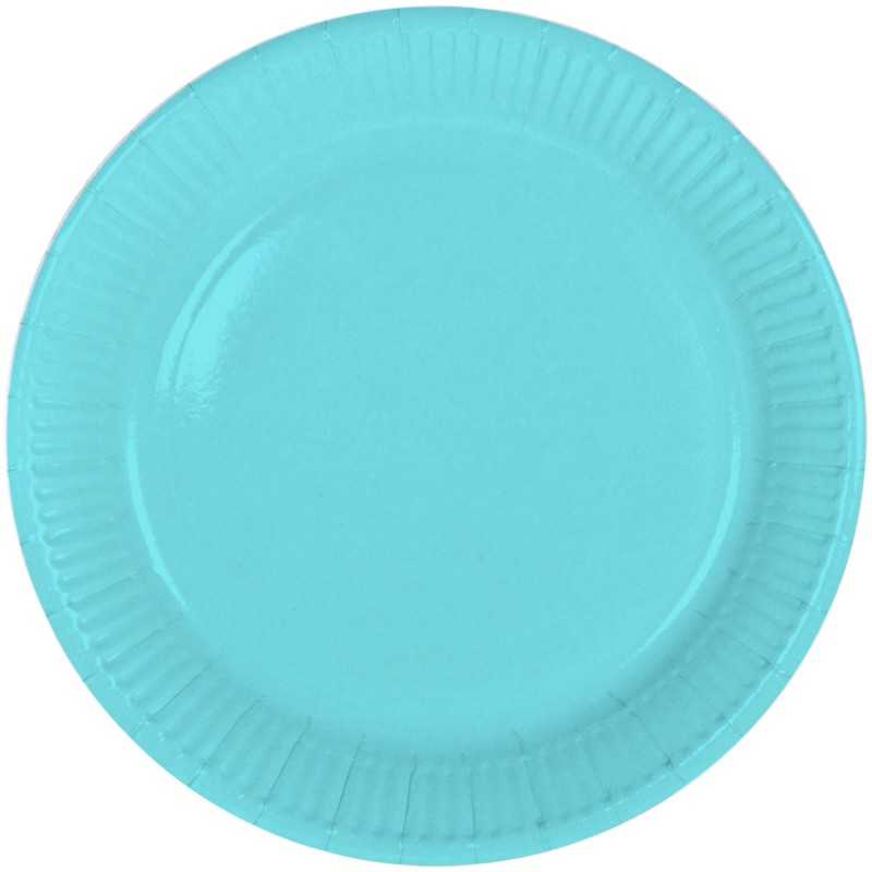 8 ASSIETTES CARTON RONDES 23 CM BLEU PASTEL